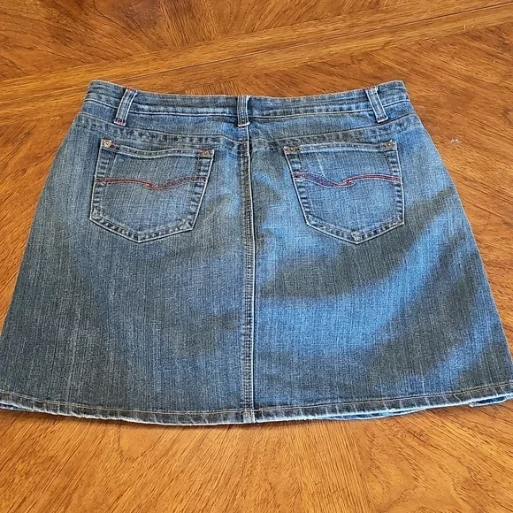 Baccini Blue Denim Mini Skirt Skort Sz 12 Rich Classic Bohemian Old Money Preppy - Picture 7 of 8